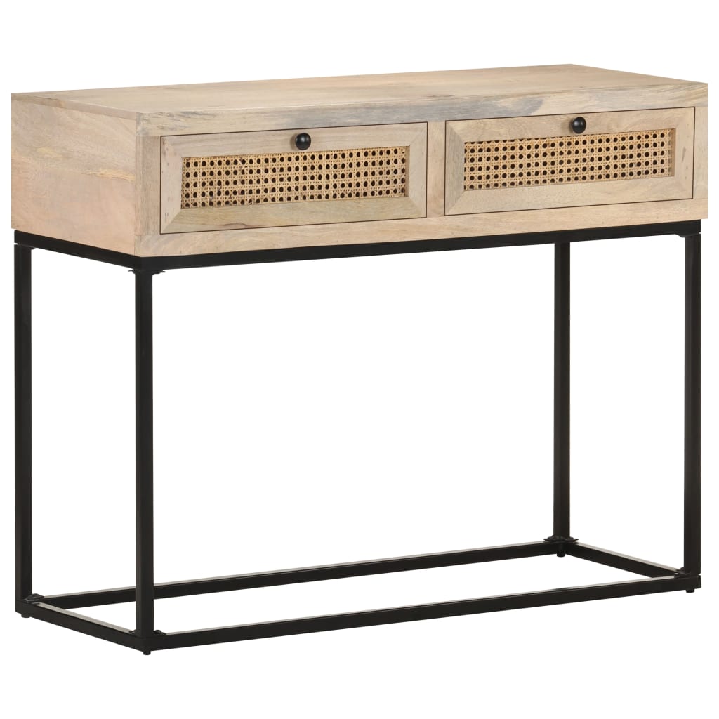 Wandtafel 100x35x76 cm massief mangohout en natuurlijk riet is nu te koop bij PeponiXL, paradijselijk wonen!