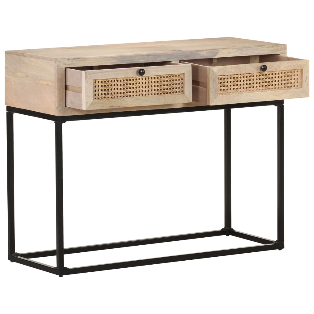 Wandtafel 100x35x76 cm massief mangohout en natuurlijk riet is nu te koop bij PeponiXL, paradijselijk wonen!