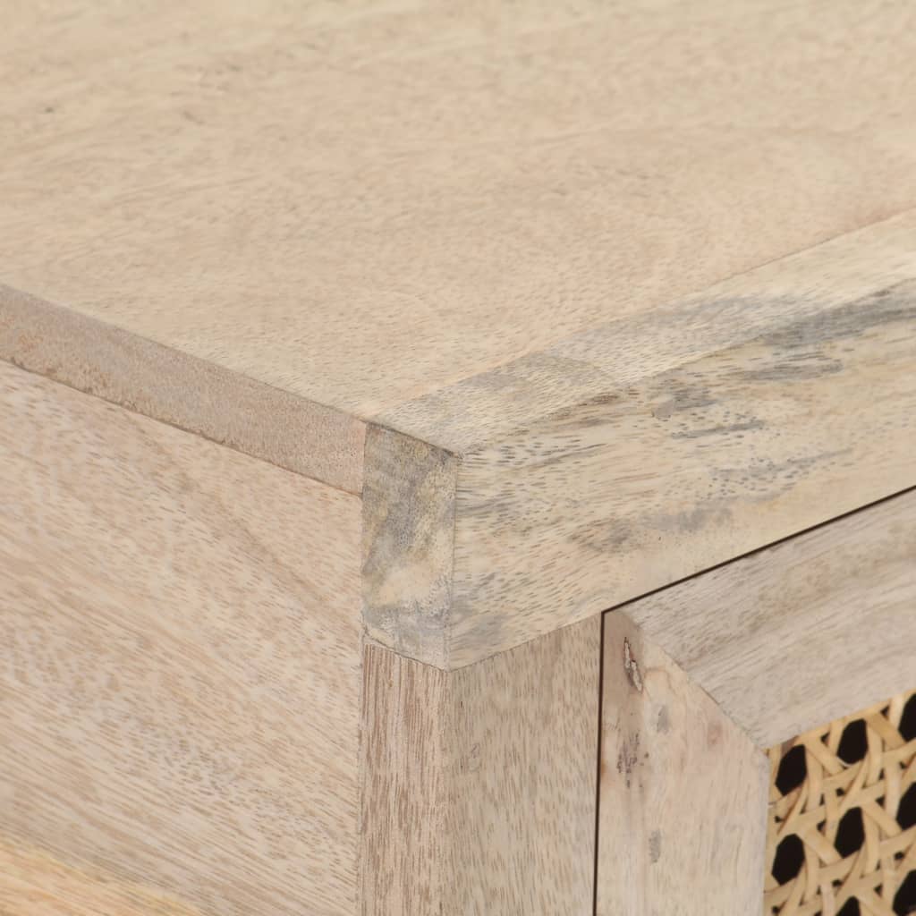 Wandtafel 100x35x76 cm massief mangohout en natuurlijk riet is nu te koop bij PeponiXL, paradijselijk wonen!
