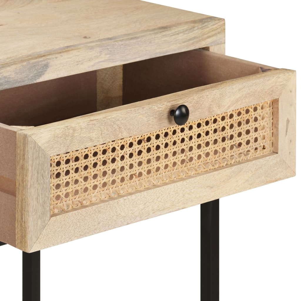 Wandtafel 100x35x76 cm massief mangohout en natuurlijk riet is nu te koop bij PeponiXL, paradijselijk wonen!