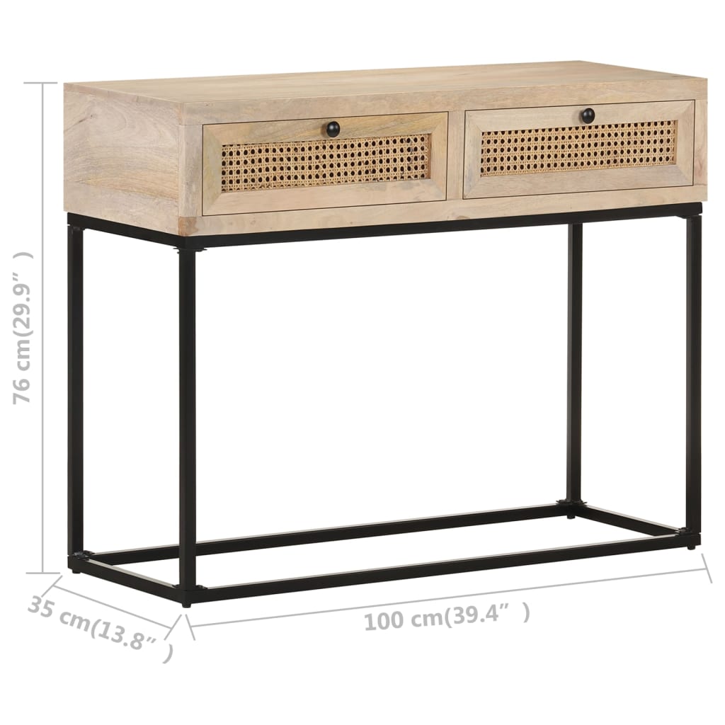 Wandtafel 100x35x76 cm massief mangohout en natuurlijk riet is nu te koop bij PeponiXL, paradijselijk wonen!