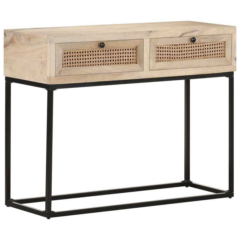 Wandtafel 100x35x76 cm massief mangohout en natuurlijk riet is nu te koop bij PeponiXL, paradijselijk wonen!