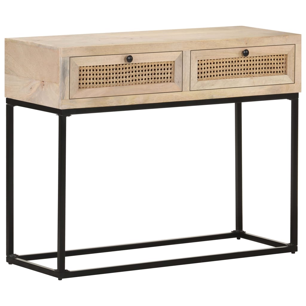 Wandtafel 100x35x76 cm massief mangohout en natuurlijk riet is nu te koop bij PeponiXL, paradijselijk wonen!