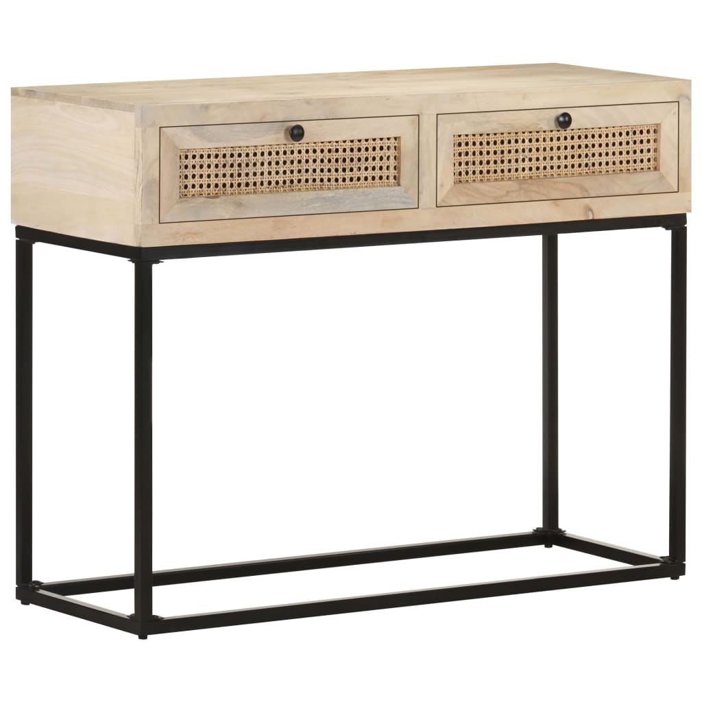 Wandtafel 100x35x76 cm massief mangohout en natuurlijk riet is nu te koop bij PeponiXL, paradijselijk wonen!