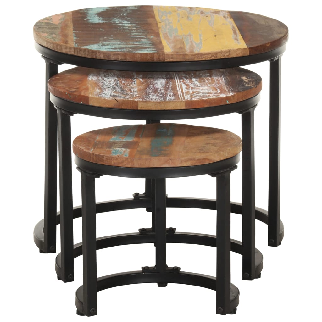 Bijzettafel 3 st massief gerecycled hout is nu te koop bij PeponiXL, paradijselijk wonen!