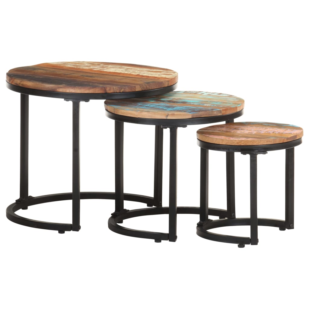 Bijzettafel 3 st massief gerecycled hout is nu te koop bij PeponiXL, paradijselijk wonen!