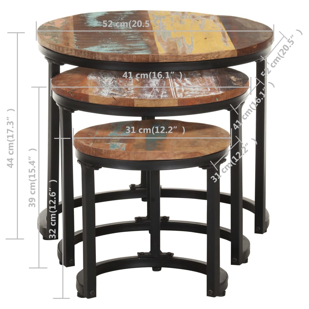 Bijzettafel 3 st massief gerecycled hout is nu te koop bij PeponiXL, paradijselijk wonen!