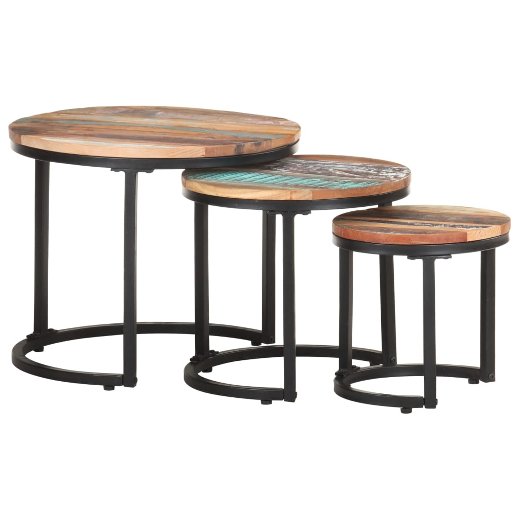 Bijzettafel 3 st massief gerecycled hout is nu te koop bij PeponiXL, paradijselijk wonen!