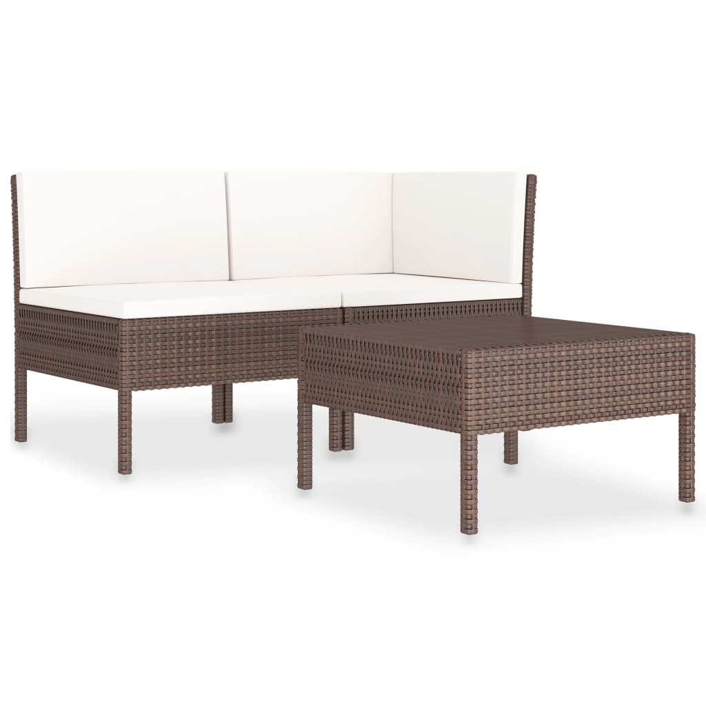 3-delige Loungeset met kussens poly rattan bruin is nu te koop bij PeponiXL, paradijselijk wonen!
