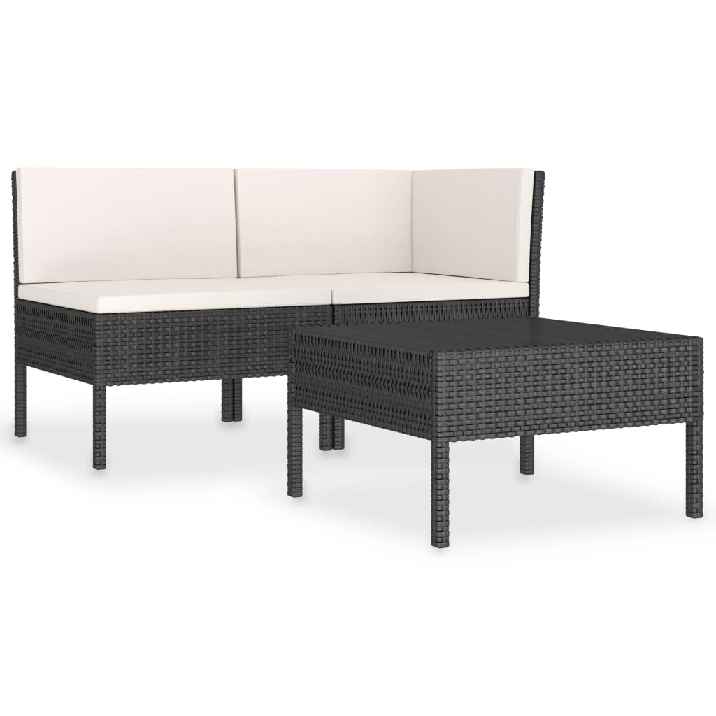 3-delige Loungeset met kussens poly rattan zwart is nu te koop bij PeponiXL, paradijselijk wonen!