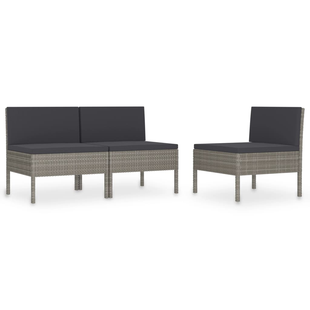 Tuinstoelen 3 st met kussens poly rattan grijs is nu te koop bij PeponiXL, paradijselijk wonen!