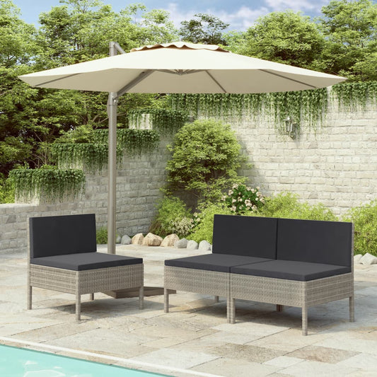 Tuinstoelen 3 st met kussens poly rattan grijs is nu te koop bij PeponiXL, paradijselijk wonen!