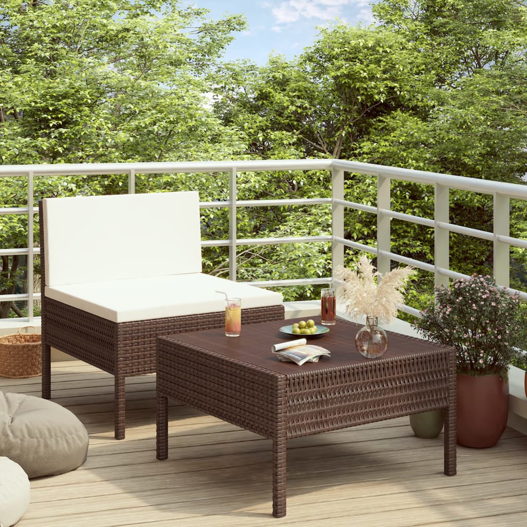 2-delige Loungeset met kussens poly rattan bruin is nu te koop bij PeponiXL, paradijselijk wonen!
