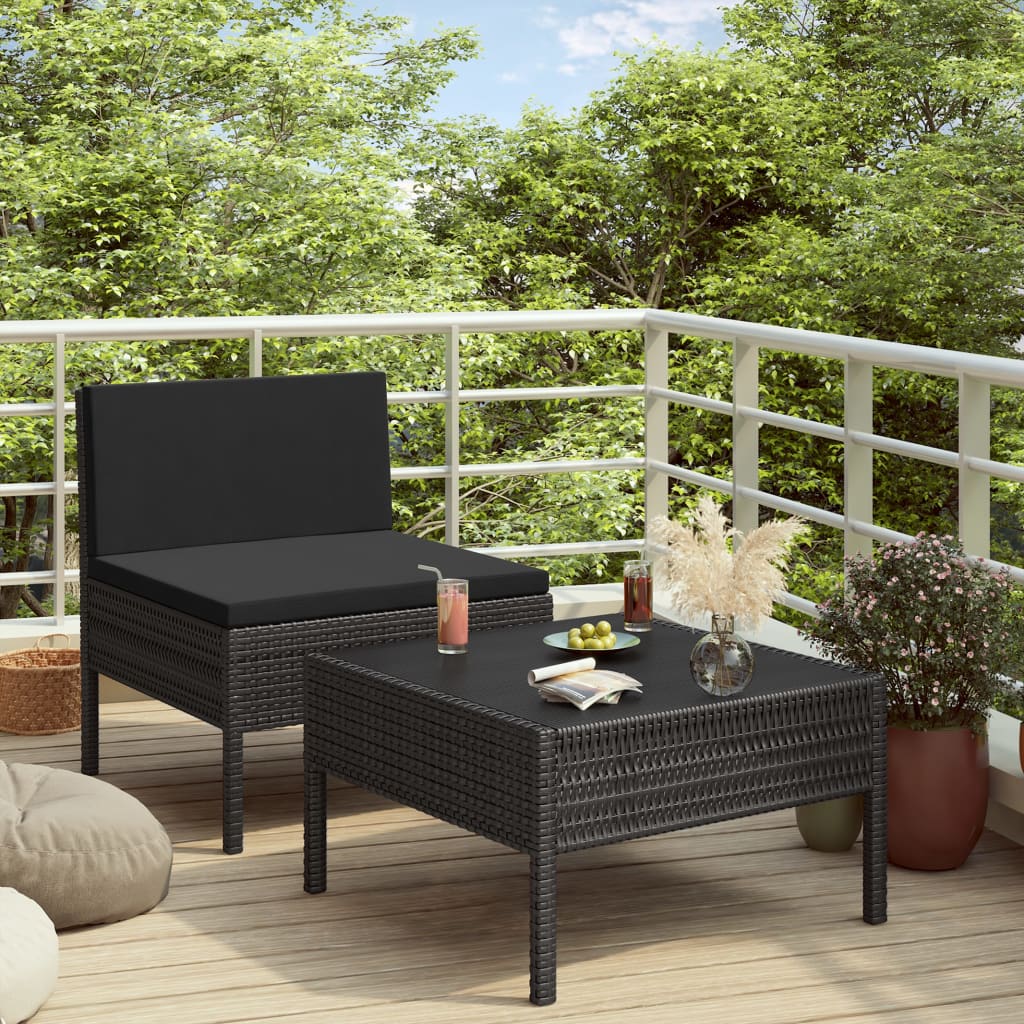 2-delige Loungeset met kussens poly rattan zwart is nu te koop bij PeponiXL, paradijselijk wonen!