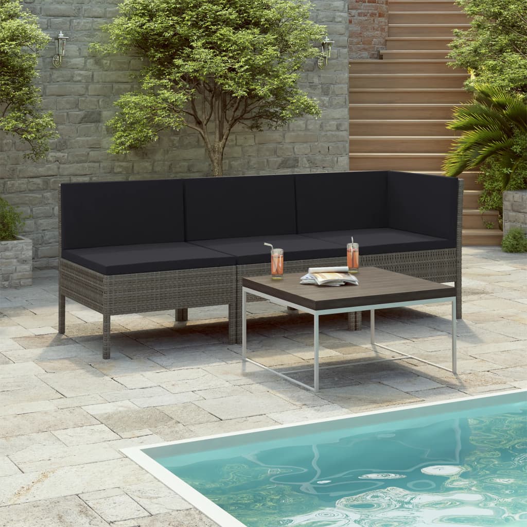3-delige Loungeset met kussens poly rattan grijs is nu te koop bij PeponiXL, paradijselijk wonen!