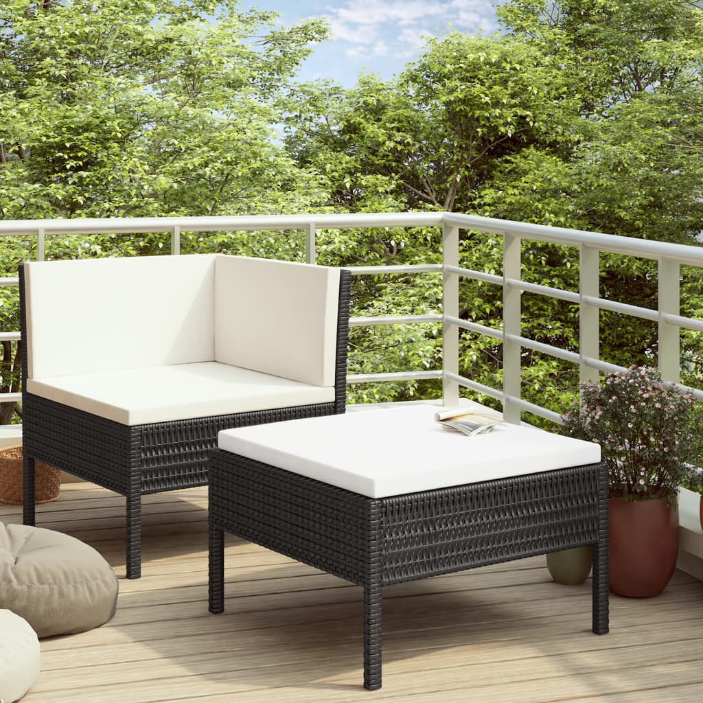 2-delige Loungeset met kussens poly rattan zwart is nu te koop bij PeponiXL, paradijselijk wonen!