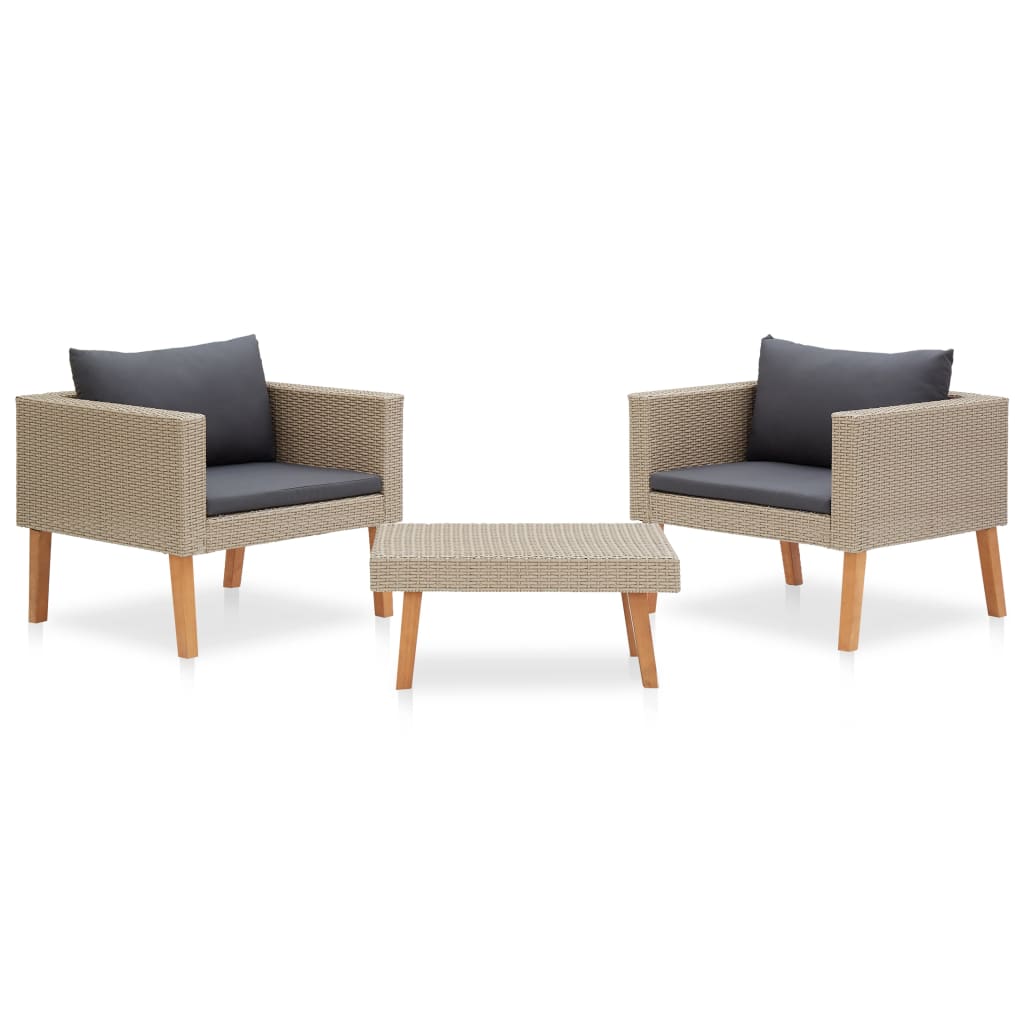 3-delige Loungeset met kussens poly rattan beige is nu te koop bij PeponiXL, paradijselijk wonen!