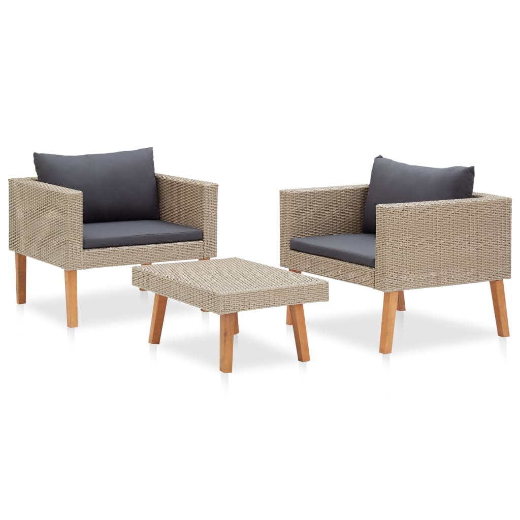 3-delige Loungeset met kussens poly rattan beige is nu te koop bij PeponiXL, paradijselijk wonen!