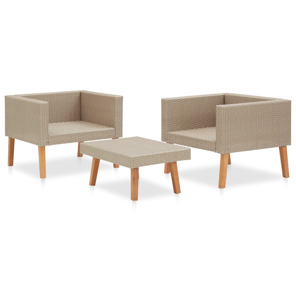3-delige Loungeset met kussens poly rattan beige is nu te koop bij PeponiXL, paradijselijk wonen!