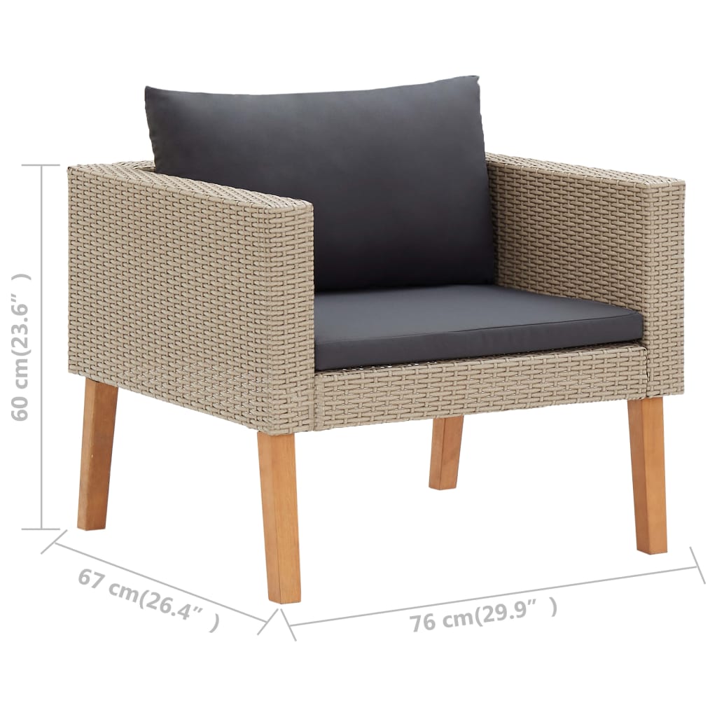 3-delige Loungeset met kussens poly rattan beige is nu te koop bij PeponiXL, paradijselijk wonen!