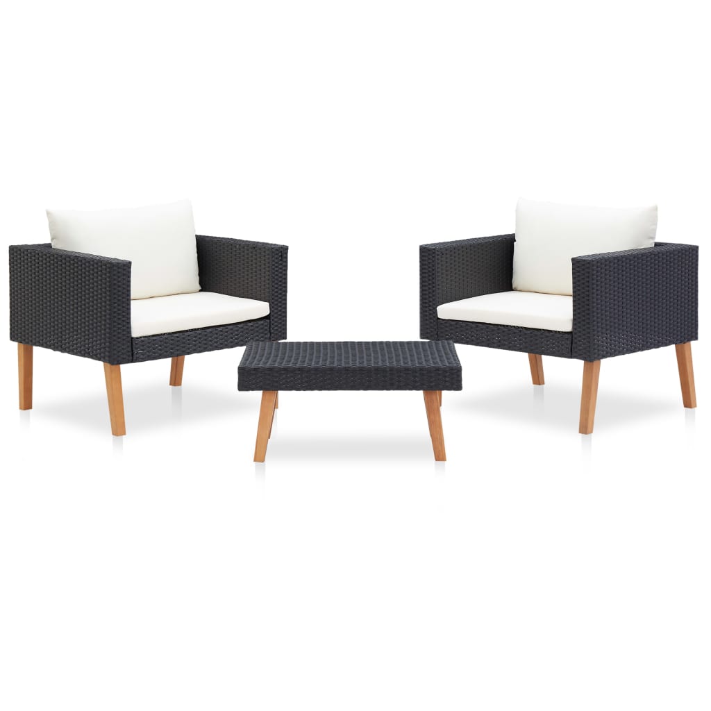3-delige Loungeset met kussens poly rattan zwart is nu te koop bij PeponiXL, paradijselijk wonen!