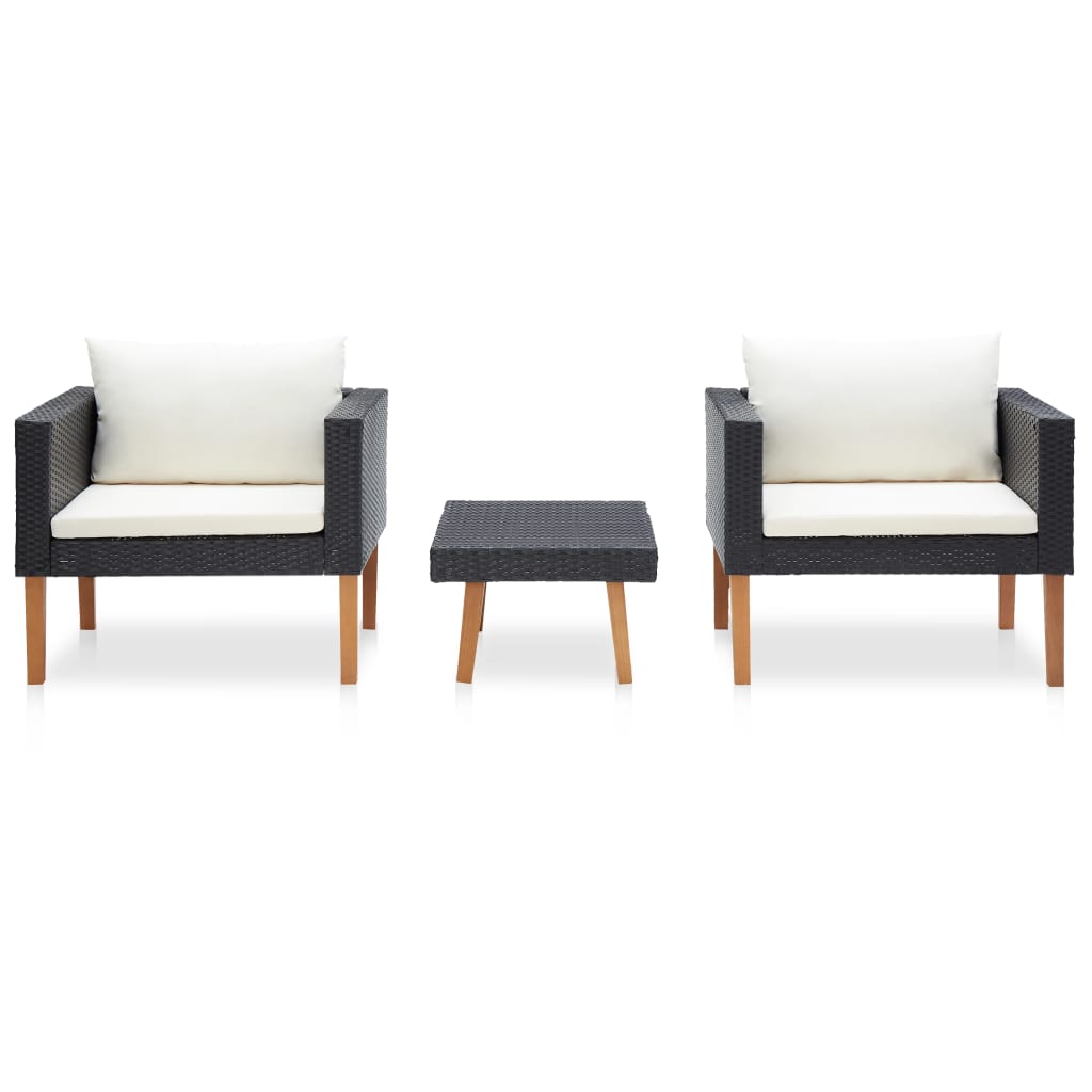 3-delige Loungeset met kussens poly rattan zwart is nu te koop bij PeponiXL, paradijselijk wonen!
