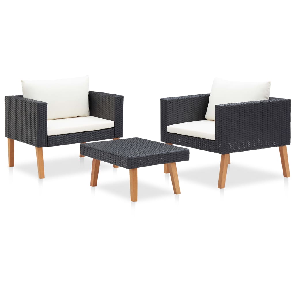 3-delige Loungeset met kussens poly rattan zwart is nu te koop bij PeponiXL, paradijselijk wonen!