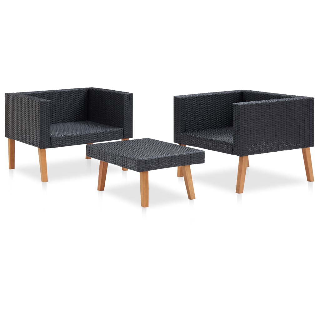 3-delige Loungeset met kussens poly rattan zwart is nu te koop bij PeponiXL, paradijselijk wonen!