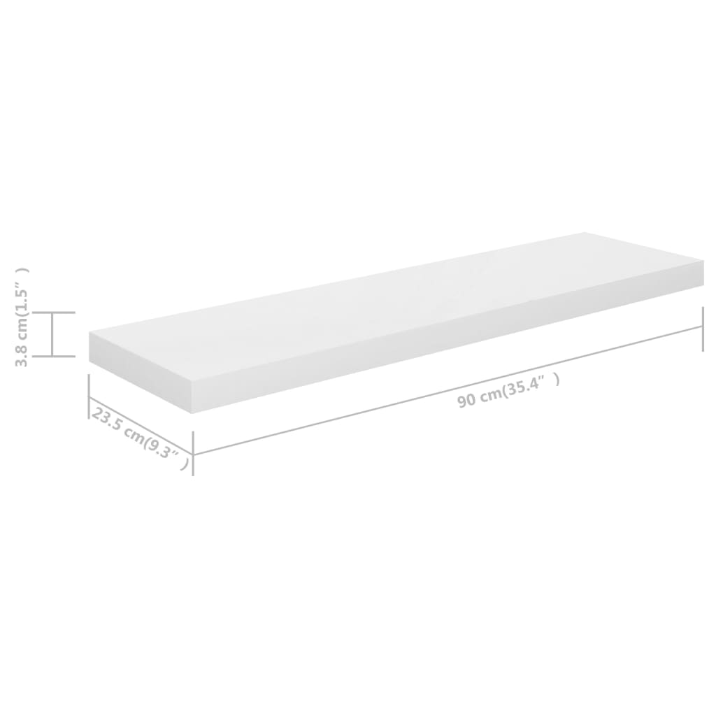 Wandschap zwevend 90x23,5x3,8 cm MDF hoogglans wit is nu te koop bij PeponiXL, paradijselijk wonen!