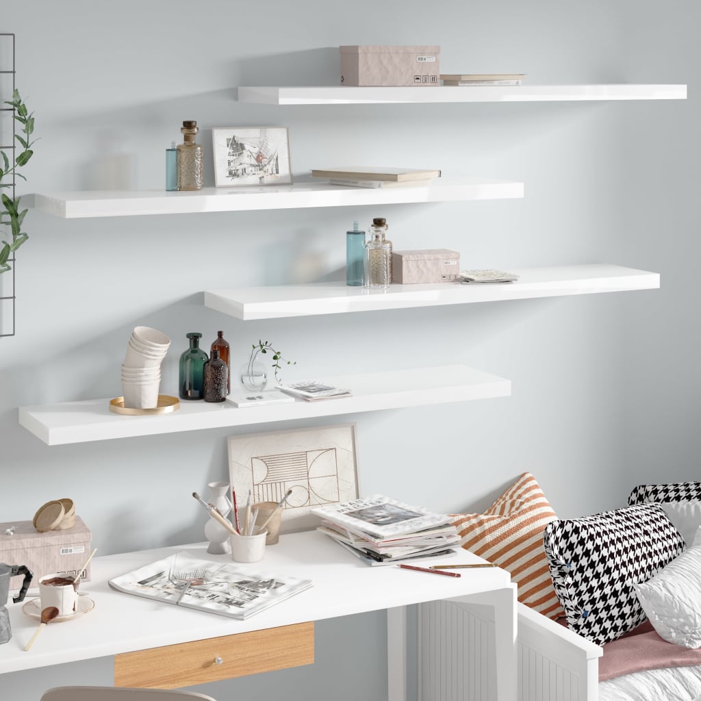 Wandschappen zwevend 4 st 120x23,5x3,8 cm MDF hoogglans wit is nu te koop bij PeponiXL, paradijselijk wonen!