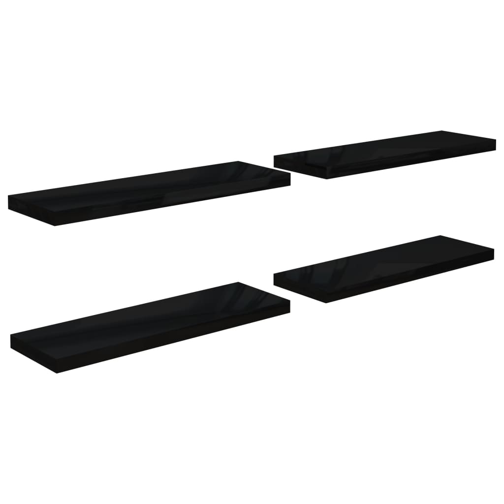 Wandschappen zwevend 4 st 80x23,5x3,8 cm MDF hoogglans zwart is nu te koop bij PeponiXL, paradijselijk wonen!