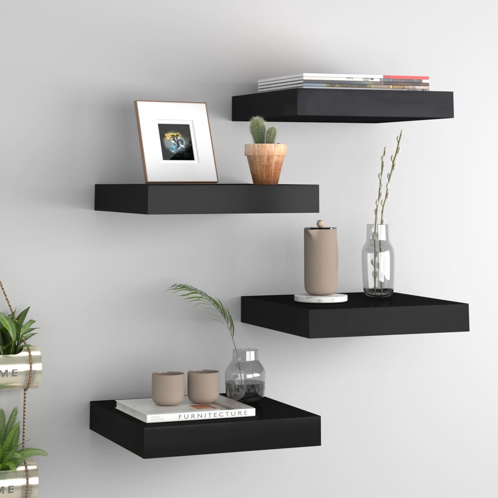 Wandschappen zwevend 4 st 23x23,5x3,8 cm MDF zwart is nu te koop bij PeponiXL, paradijselijk wonen!