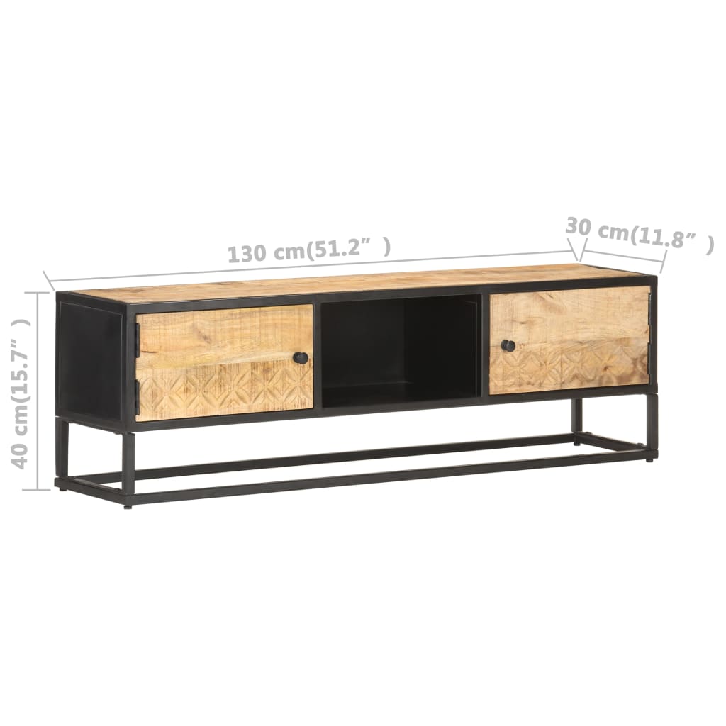 Tv-meubel met bewerkte deur 130x30x40 cm ruw mangohout is nu te koop bij PeponiXL, paradijselijk wonen!