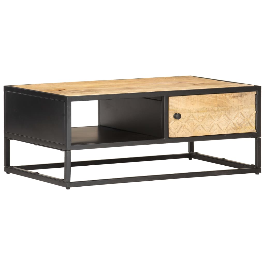 Salontafel met bewerkte deur 90x55x36 cm ruw mangohout is nu te koop bij PeponiXL, paradijselijk wonen!