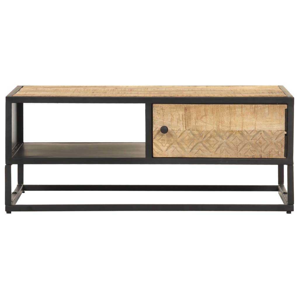 Salontafel met bewerkte deur 90x55x36 cm ruw mangohout is nu te koop bij PeponiXL, paradijselijk wonen!