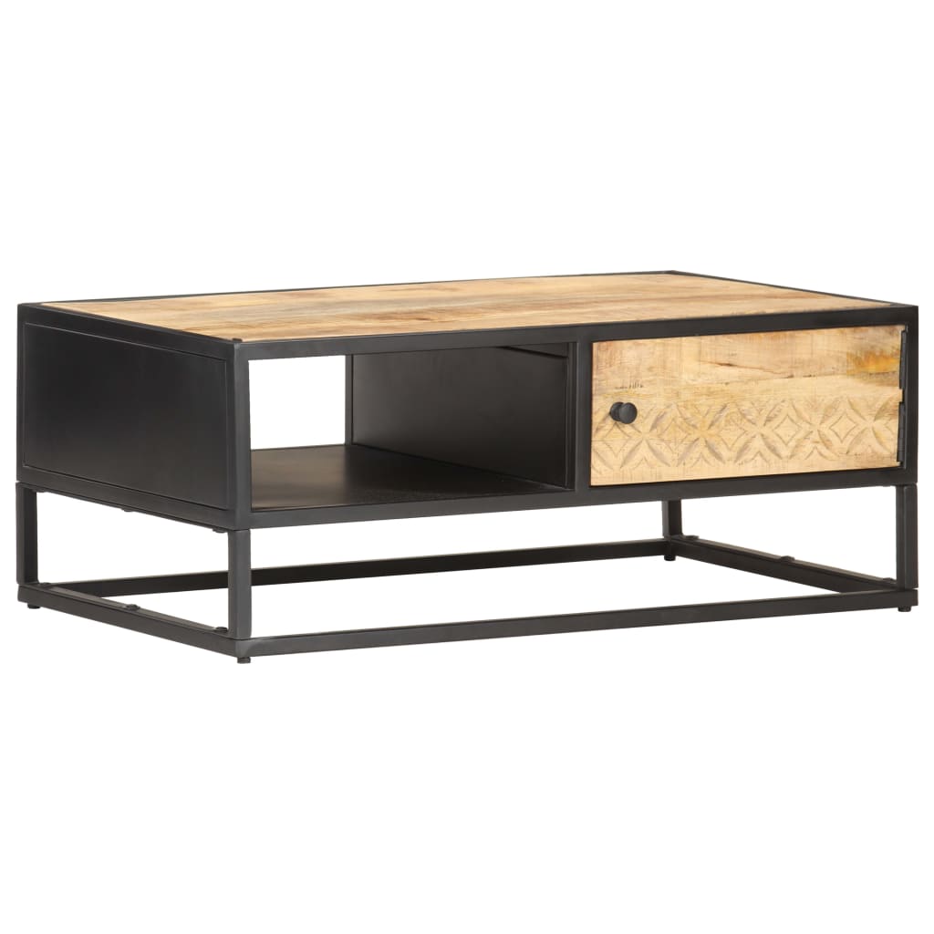Salontafel met bewerkte deur 90x55x36 cm ruw mangohout is nu te koop bij PeponiXL, paradijselijk wonen!