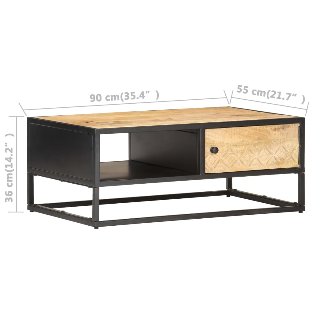 Salontafel met bewerkte deur 90x55x36 cm ruw mangohout is nu te koop bij PeponiXL, paradijselijk wonen!