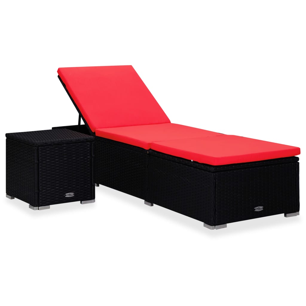 Ligbed met kussen en theetafel poly rattan rood is nu te koop bij PeponiXL, paradijselijk wonen!