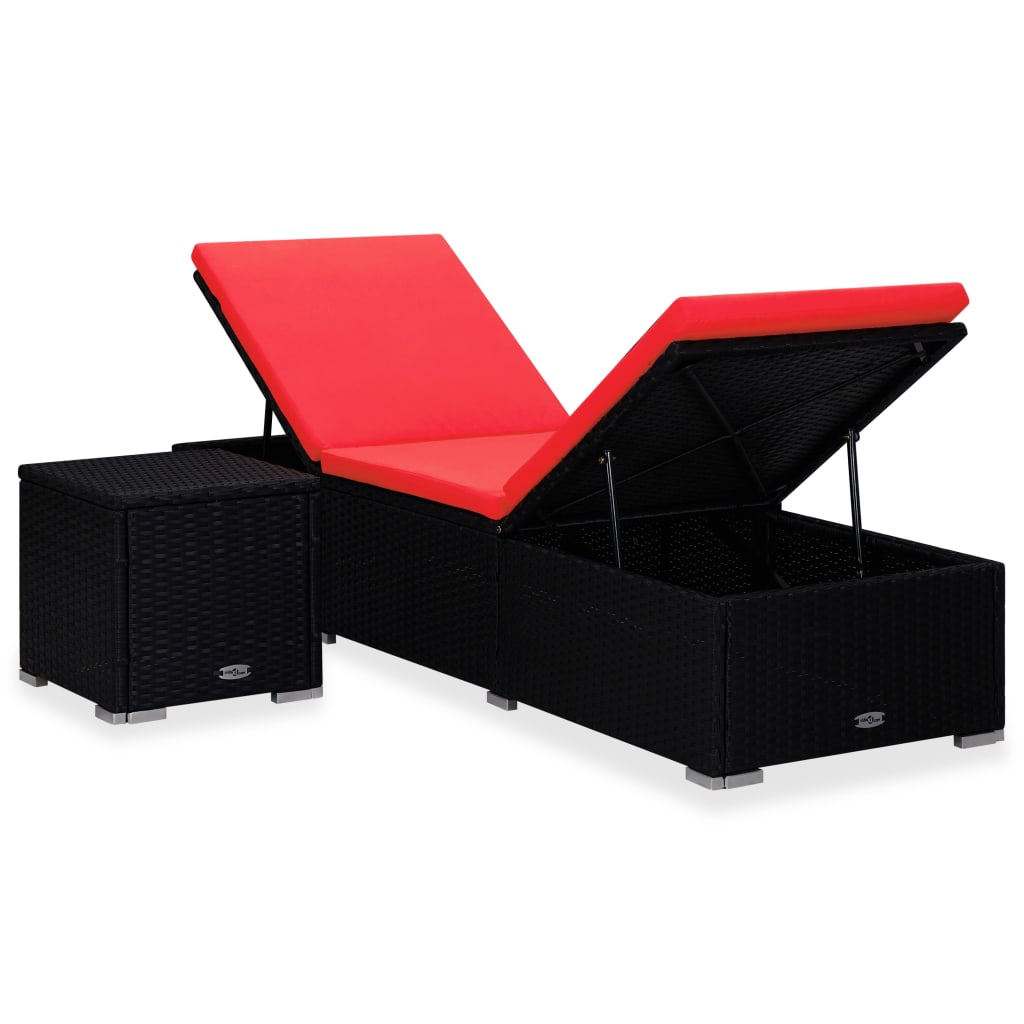 Ligbed met kussen en theetafel poly rattan rood is nu te koop bij PeponiXL, paradijselijk wonen!