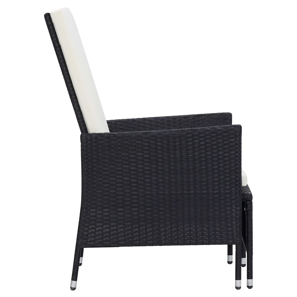 Tuinstoel verstelbaar met kussens poly rattan zwart is nu te koop bij PeponiXL, paradijselijk wonen!