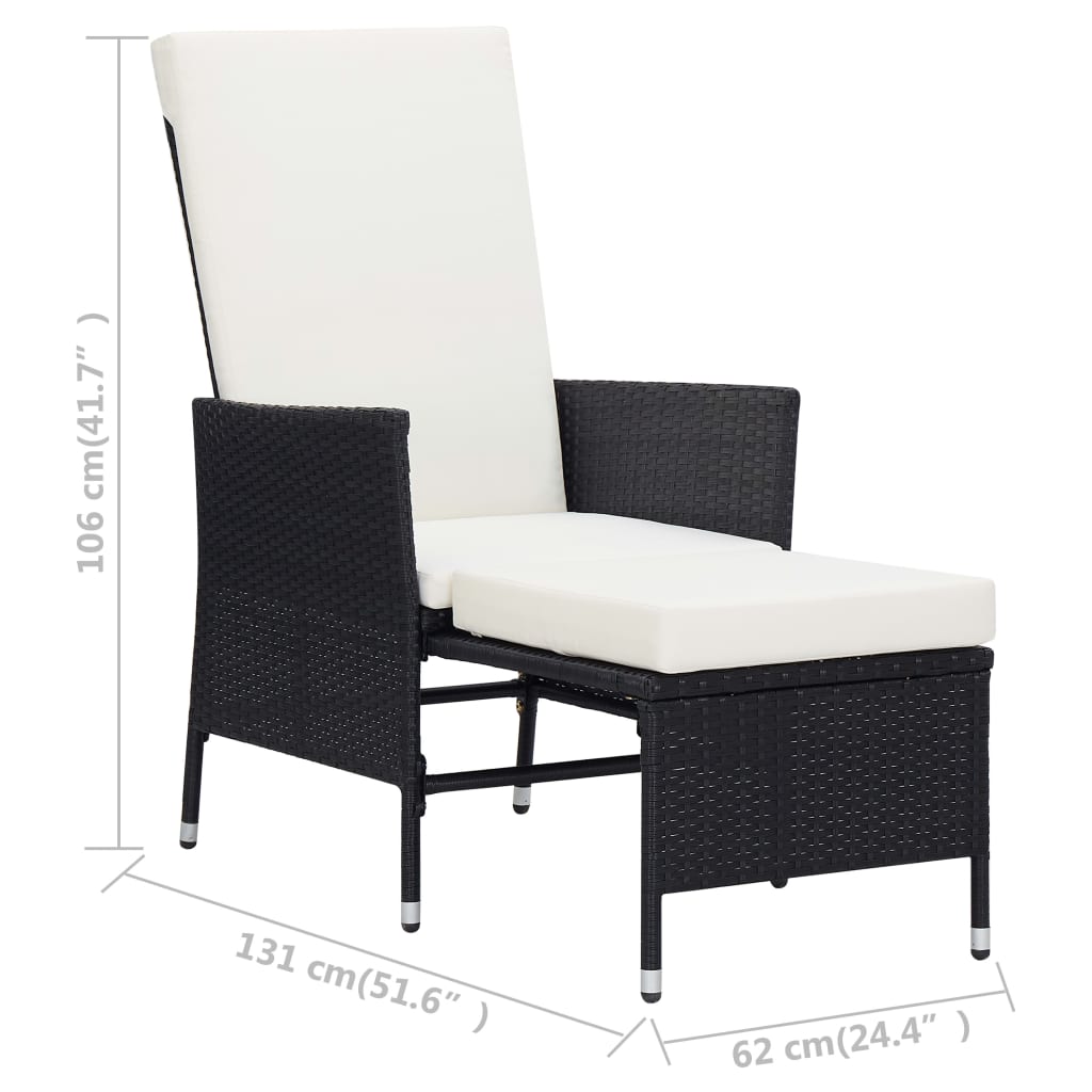 Tuinstoel verstelbaar met kussens poly rattan zwart is nu te koop bij PeponiXL, paradijselijk wonen!