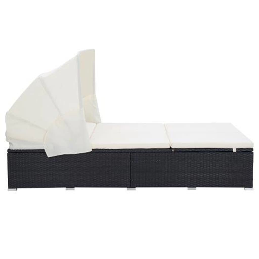 Ligbed met kussen 2-persoons poly rattan zwart is nu te koop bij PeponiXL, paradijselijk wonen!