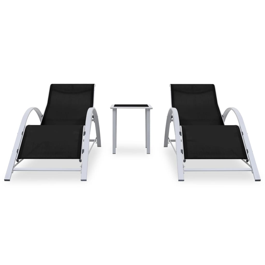 Ligbedden 2 st met tafel aluminium zwart is nu te koop bij PeponiXL, paradijselijk wonen!