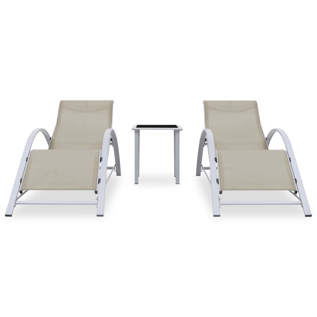 Ligbedden 2 st met tafel aluminium crèmekleurig is nu te koop bij PeponiXL, paradijselijk wonen!