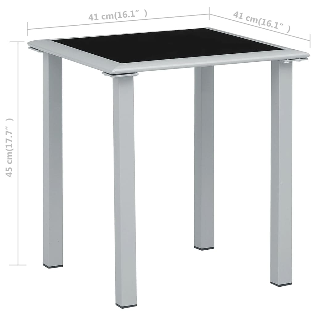 Tuintafel 41x41x45 cm staal en glas zwart en zilverkleurig is nu te koop bij PeponiXL, paradijselijk wonen!