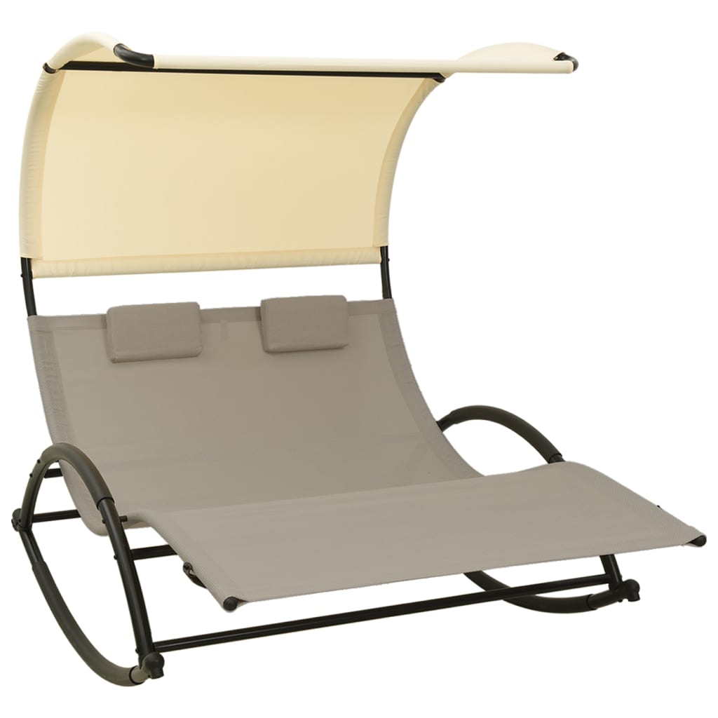 Ligbed tweepersoons met luifel textileen taupe en crèmekleurig is nu te koop bij PeponiXL, paradijselijk wonen!