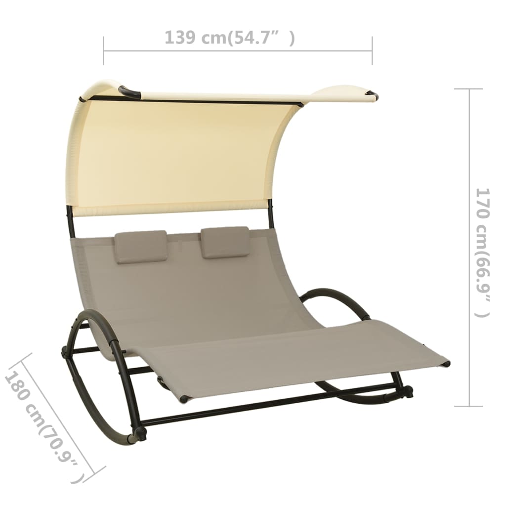 Ligbed tweepersoons met luifel textileen taupe en crèmekleurig is nu te koop bij PeponiXL, paradijselijk wonen!