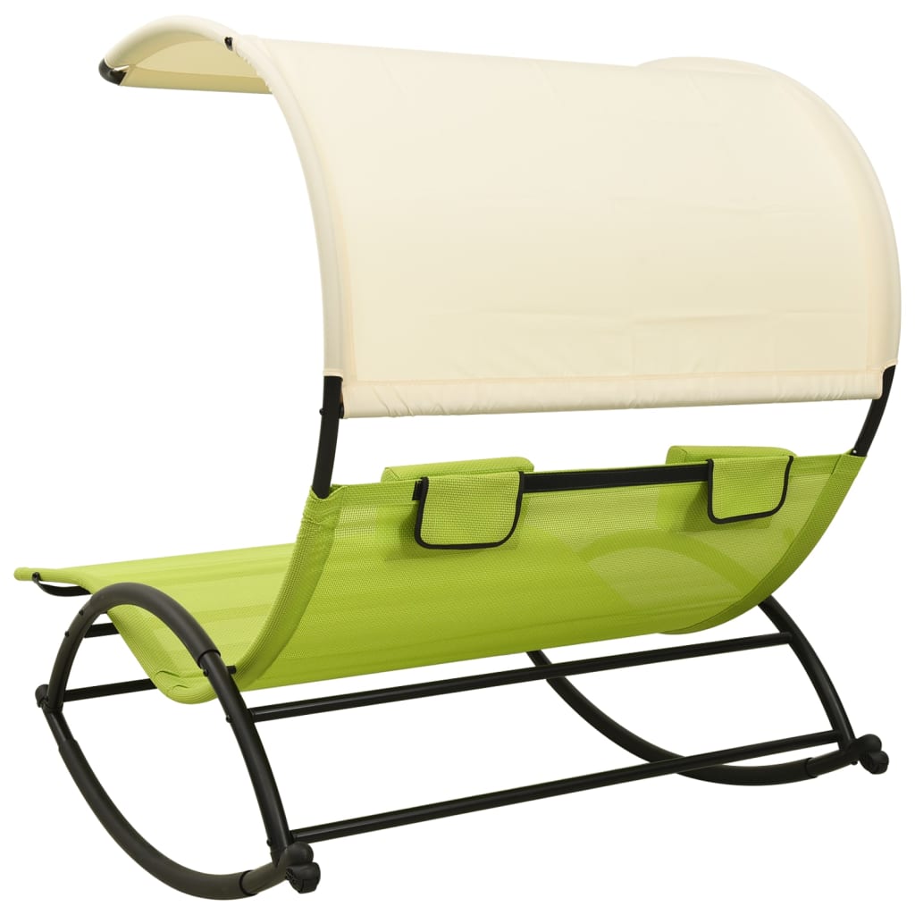 Ligbed tweepersoons met luifel textileen groen en crèmekleurig is nu te koop bij PeponiXL, paradijselijk wonen!