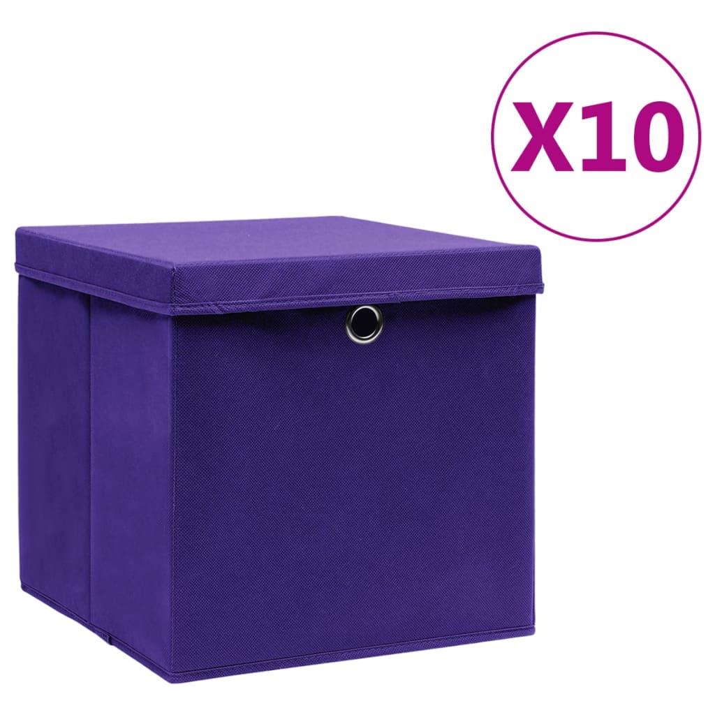 Opbergboxen met deksel 10 st 28x28x28 cm paars is nu te koop bij PeponiXL, paradijselijk wonen!