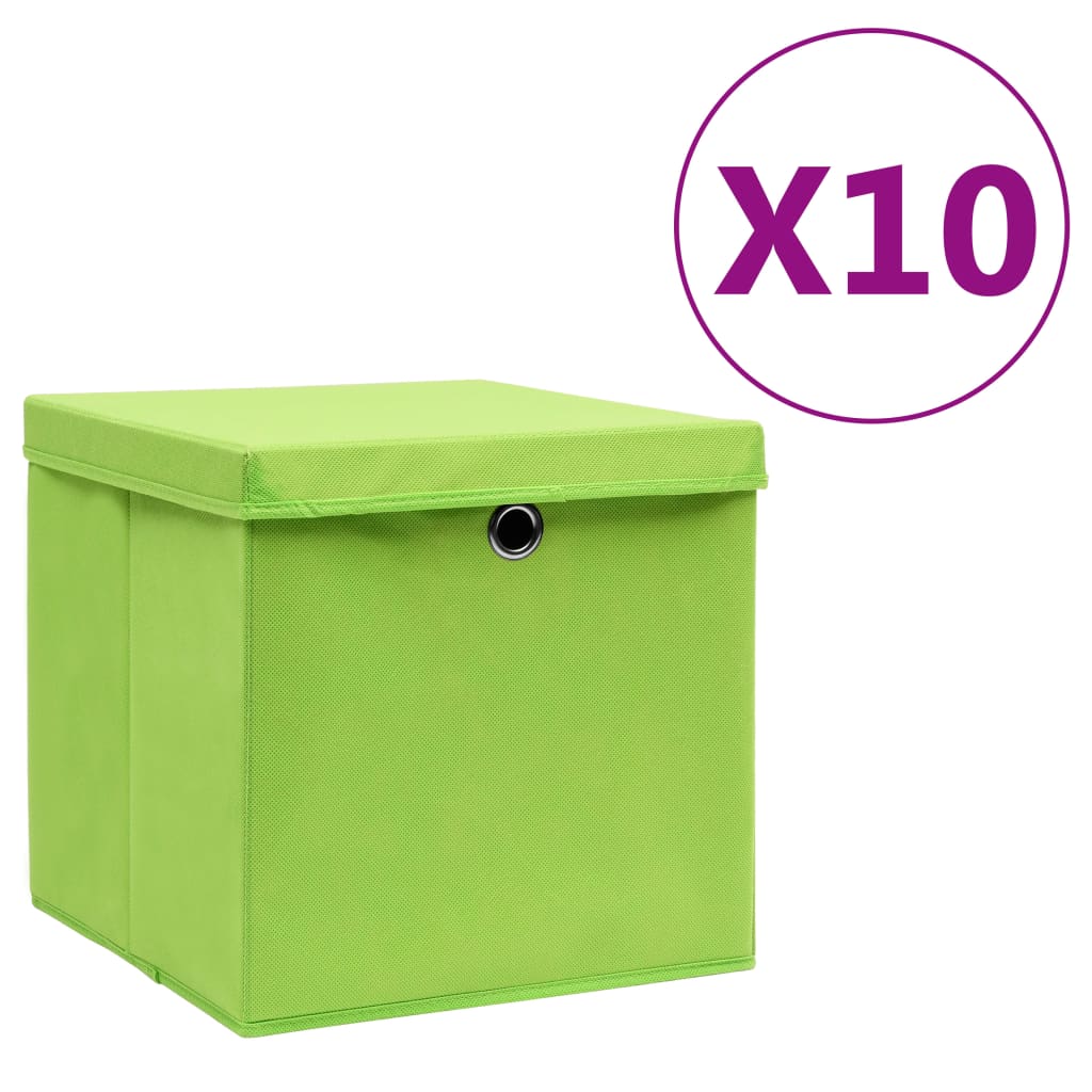Opbergboxen met deksel 10 st 28x28x28 cm groen is nu te koop bij PeponiXL, paradijselijk wonen!